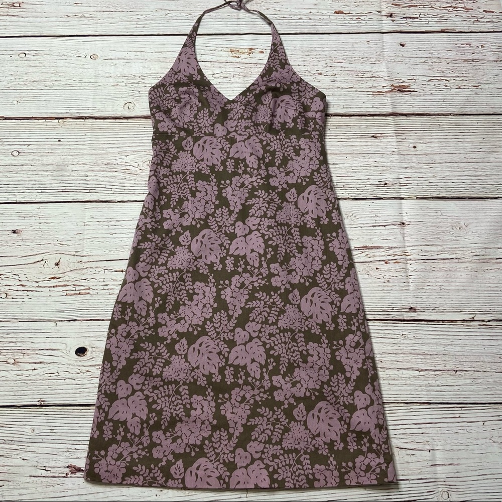 J Crew Floral Print Brown and Pink Halter Dress Sz 2 - Picture 3 of 16